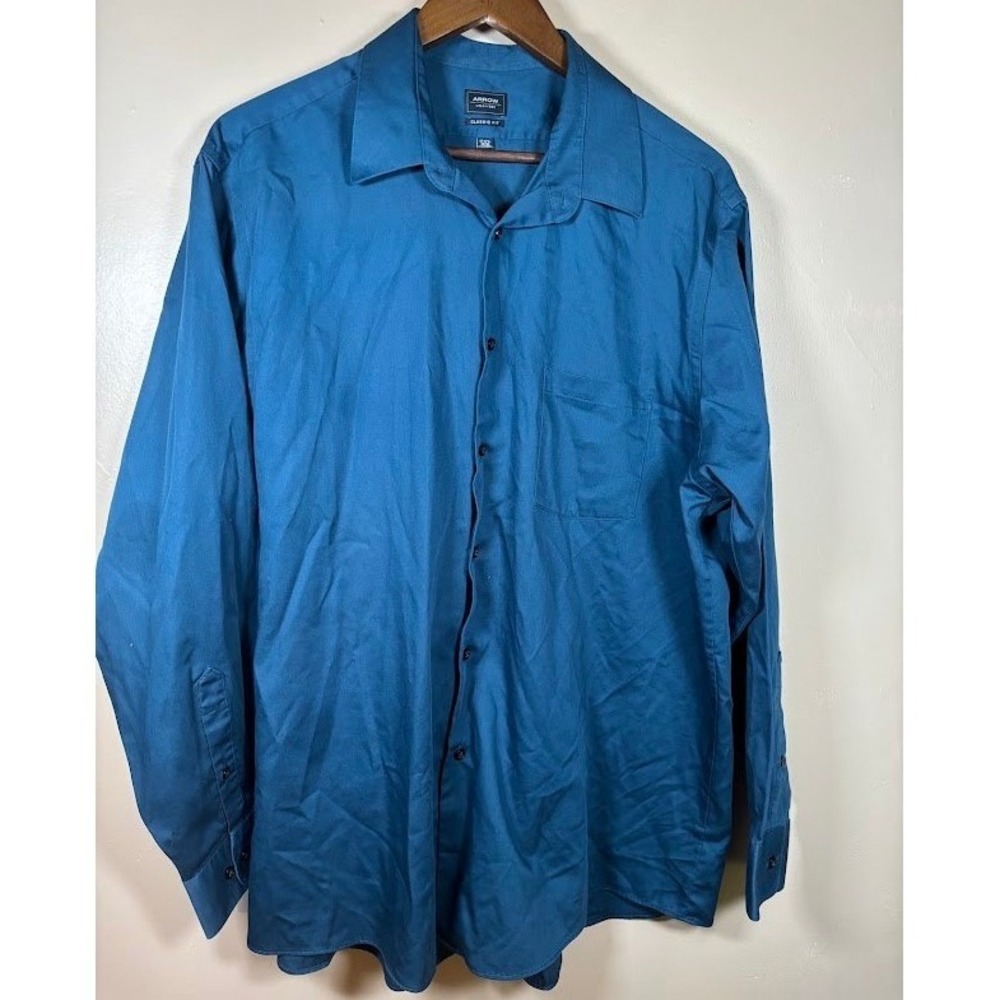 Arrow USA 1851 Mens Classic Fit Teal Blue Dress Shirt 17-17.5 34/35 Long Sleeve